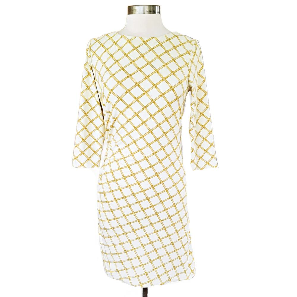 J. McLaughlin Sage Mini Dress Medium 3/4 Sleeve Catalina Bamboo Lattice Cream